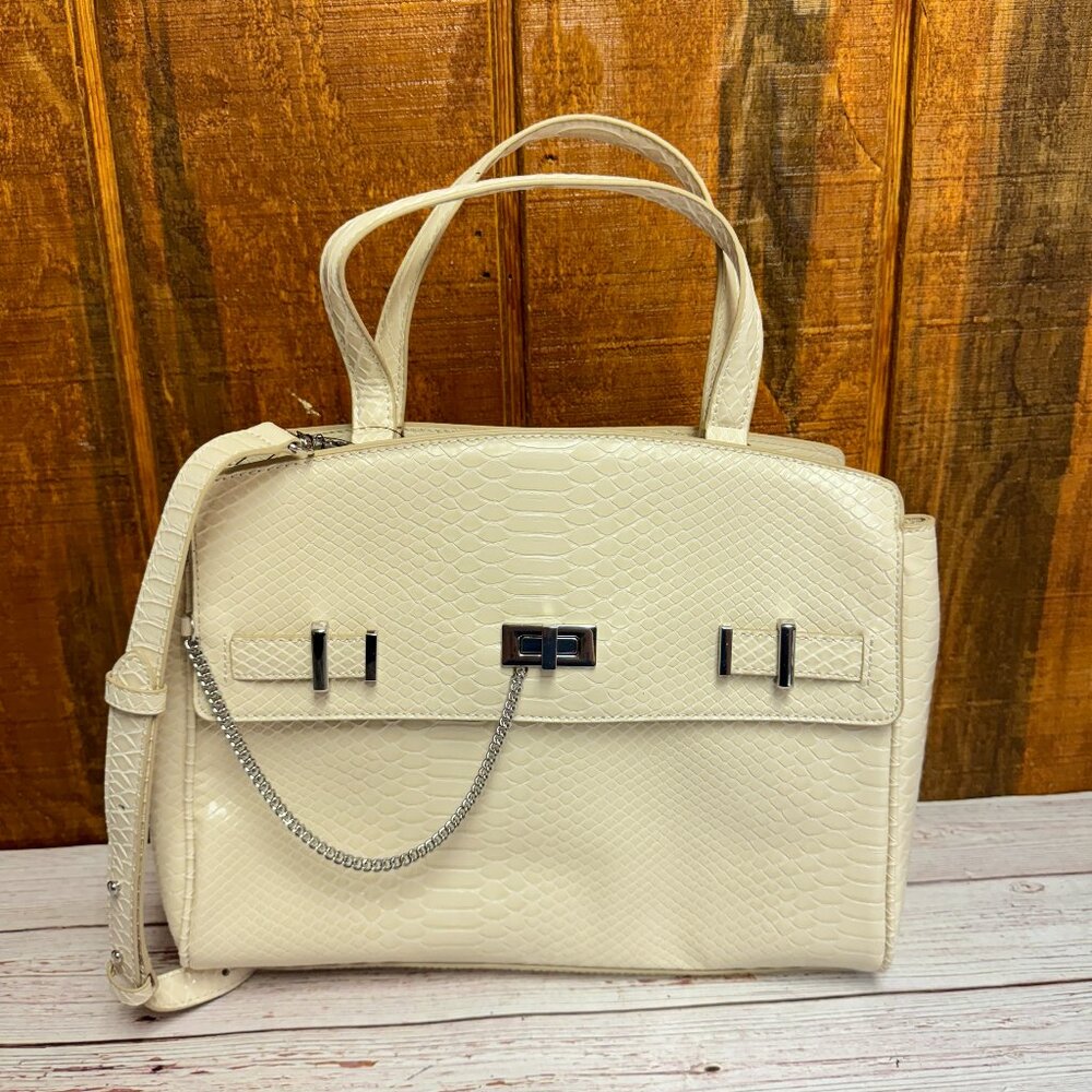 I.N.C. INTERNATIONAL CONCEPTS Emiliee Medium Satchel – Bone Tonal Snake